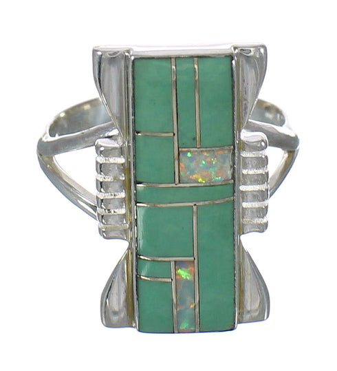 Southwest Genuine Sterling Silver Turquoise And Opal Ring Size 5-1/4 YX82732